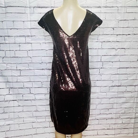Anthropologie Womens Brown Maeve Kara Sequined Pullover Shift Mini Dress XS - Picture 2 of 8